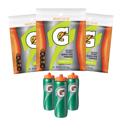 Gatorade Single Serve XL Lemon Lime Powder Bundle w/10 Squeeze Bottles